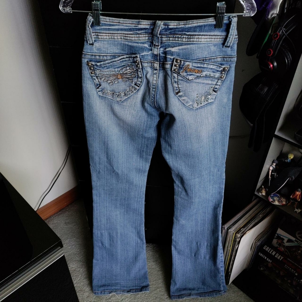 Zebra boot cut low rise jeans